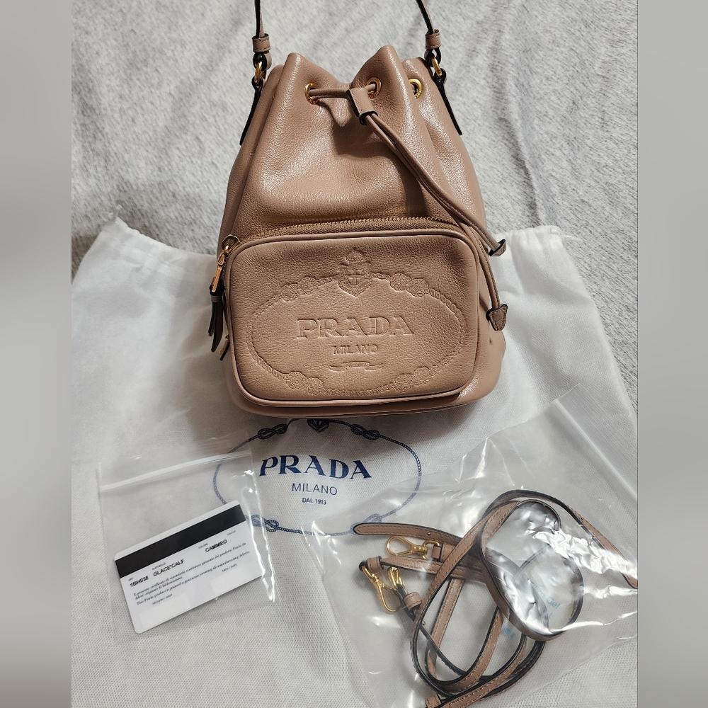 Prada Beige Leather Bucket Crossbody Bag